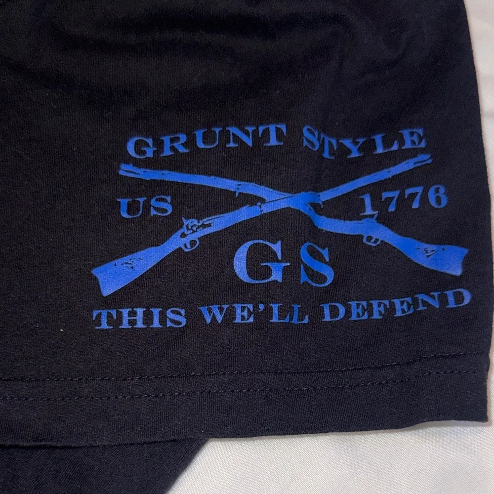 Grunt Style Black Short Sleeve Crewneck Tee with Blue Sleeve Accents